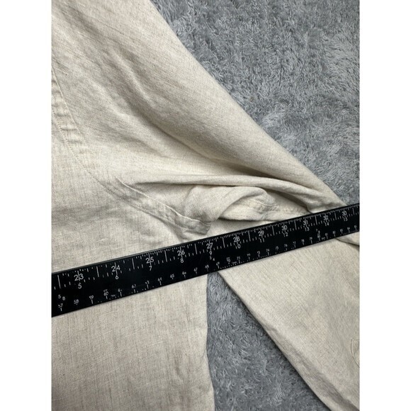 Lands End Shirt‎ Men XL 17/17.5 Beige  Linen Long Sleeve Button Up Casual - Picture 4 of 5